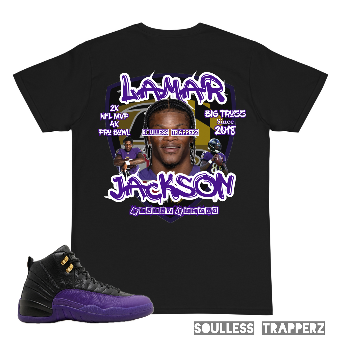 Baltimore Ravens Superstar “LAMAR JACKSON” (Living Legend) Soulless Trapperz T-Shirt