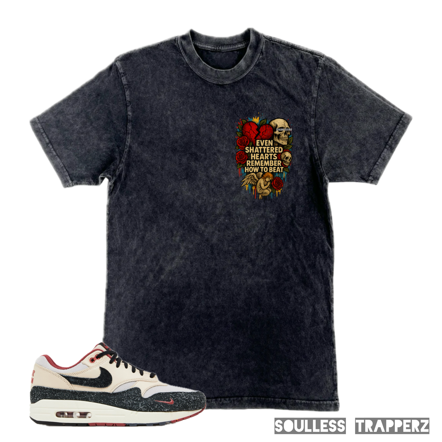 “SHATTERED HEARTS” Mineral Washed Soulless Trapperz Original Premium T-Shirt