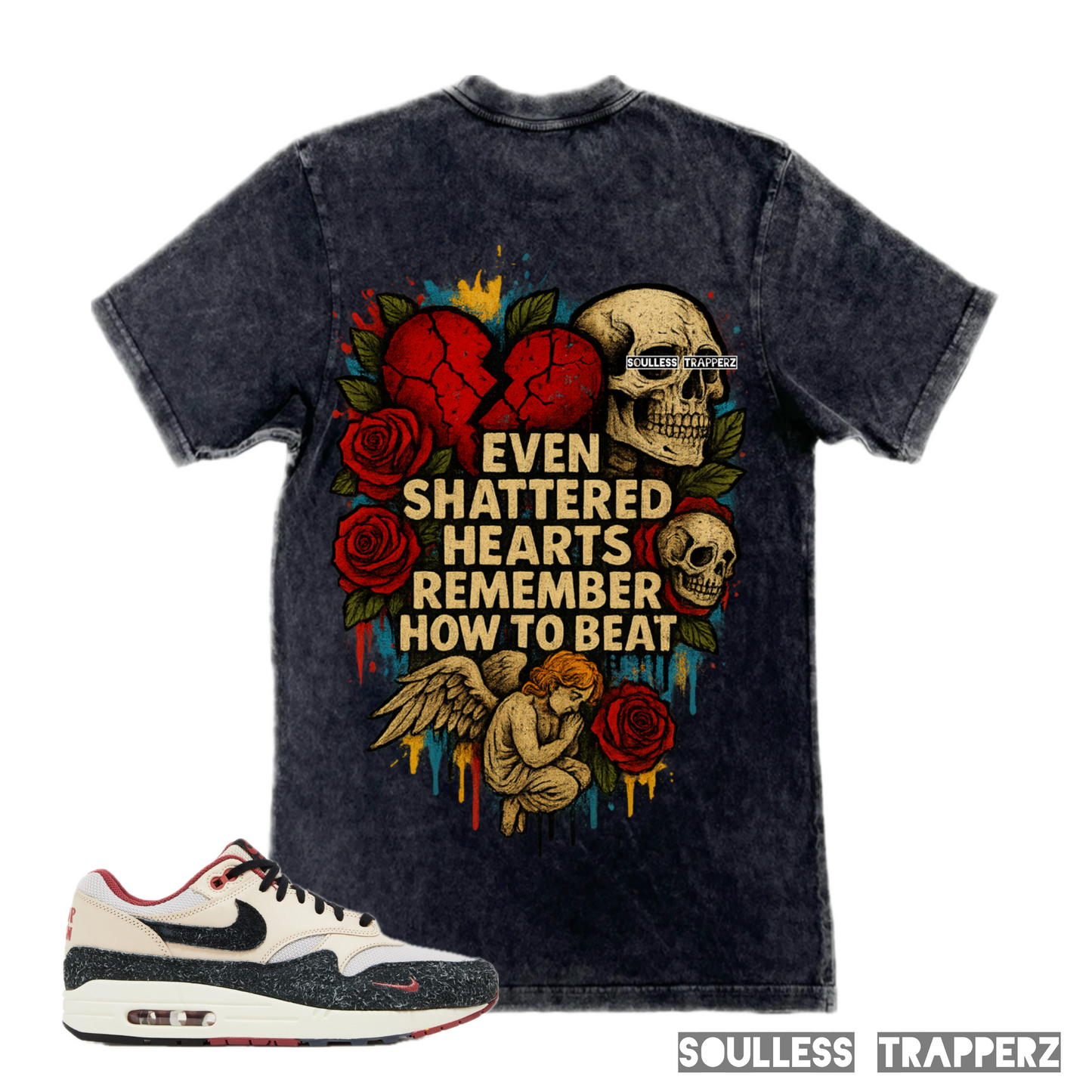 “SHATTERED HEARTS” Mineral Washed Soulless Trapperz Original Premium T-Shirt
