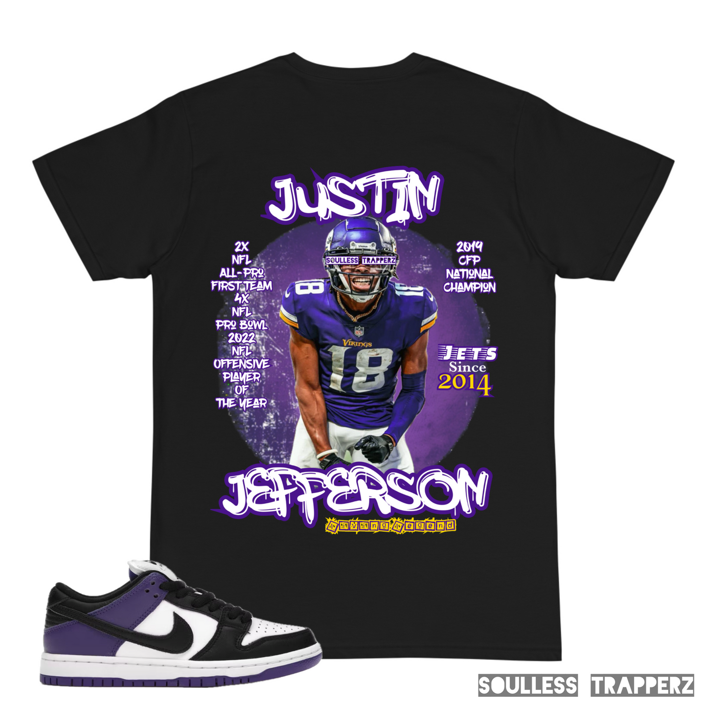 Minnesota Vikings Superstar “JUSTIN JEFFERSON” (Living Legend) Soulless Trapperz T-Shirt