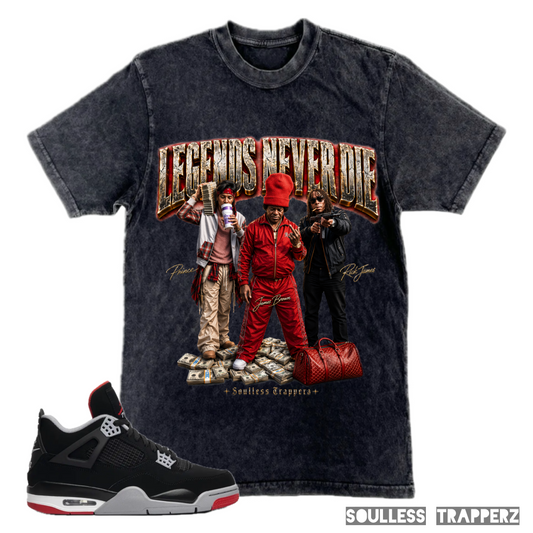 “LEGENDS NEVER DIE” Black Mineral Washed Soulless Trapperz Original Premium T-Shirt