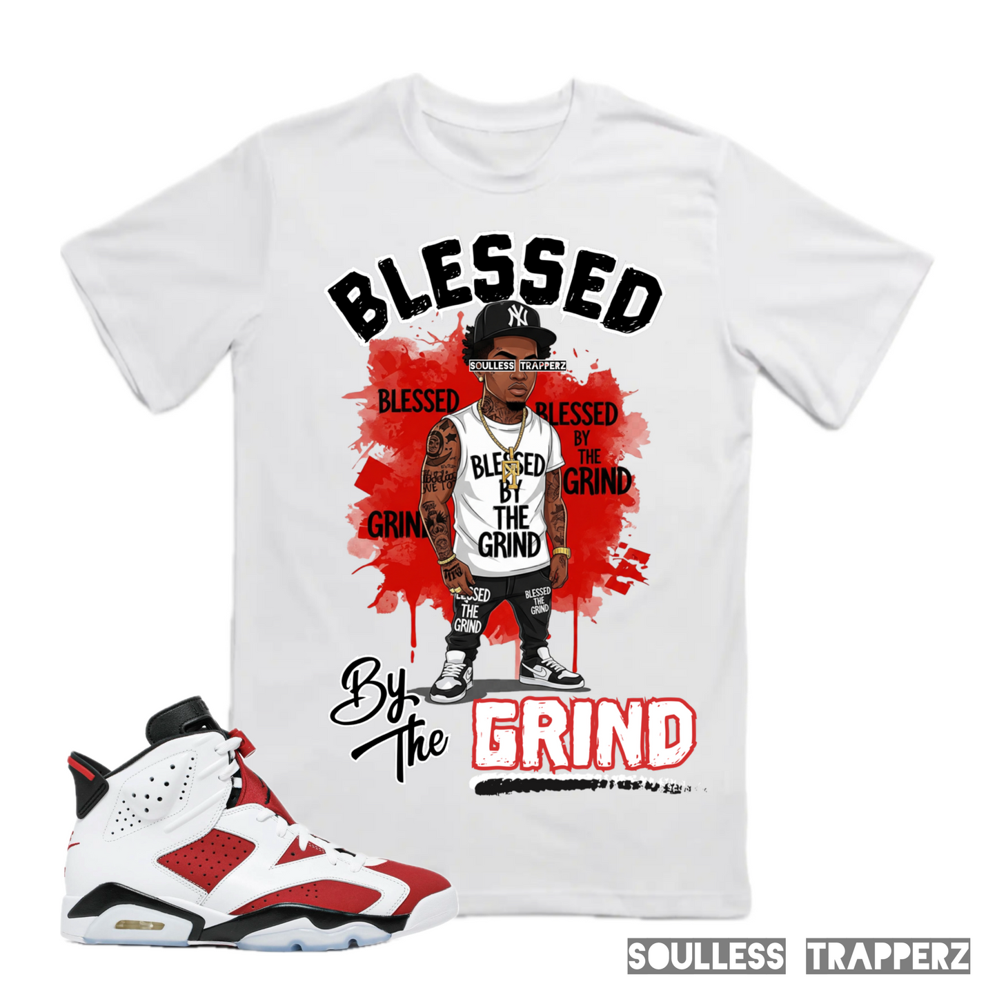 “BLESSED BY THE GRIND” Soulless Trapperz Original Premium T-Shirt