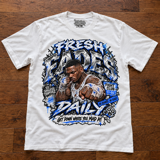 FRESH FADES DAILY™ Underground Fight Club Oversized Graphic Tee (Blue Edition)