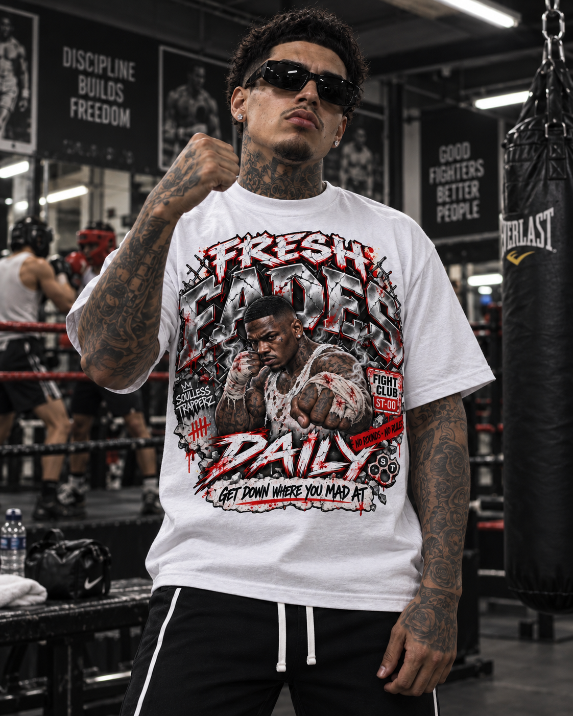 FRESH FADES DAILY™ Underground Fight Club Oversized Graphic Tee — Red Edition