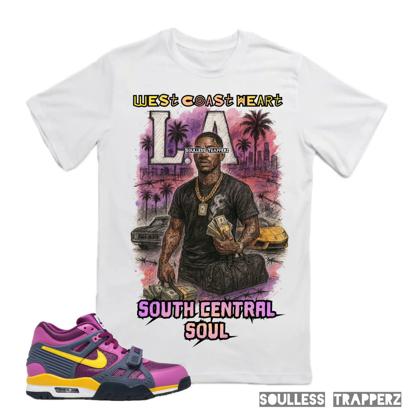 “WEST COAST HEART SOUTH CENTRAL SOUL” Soulless Trapperz Original Premium T-Shirt