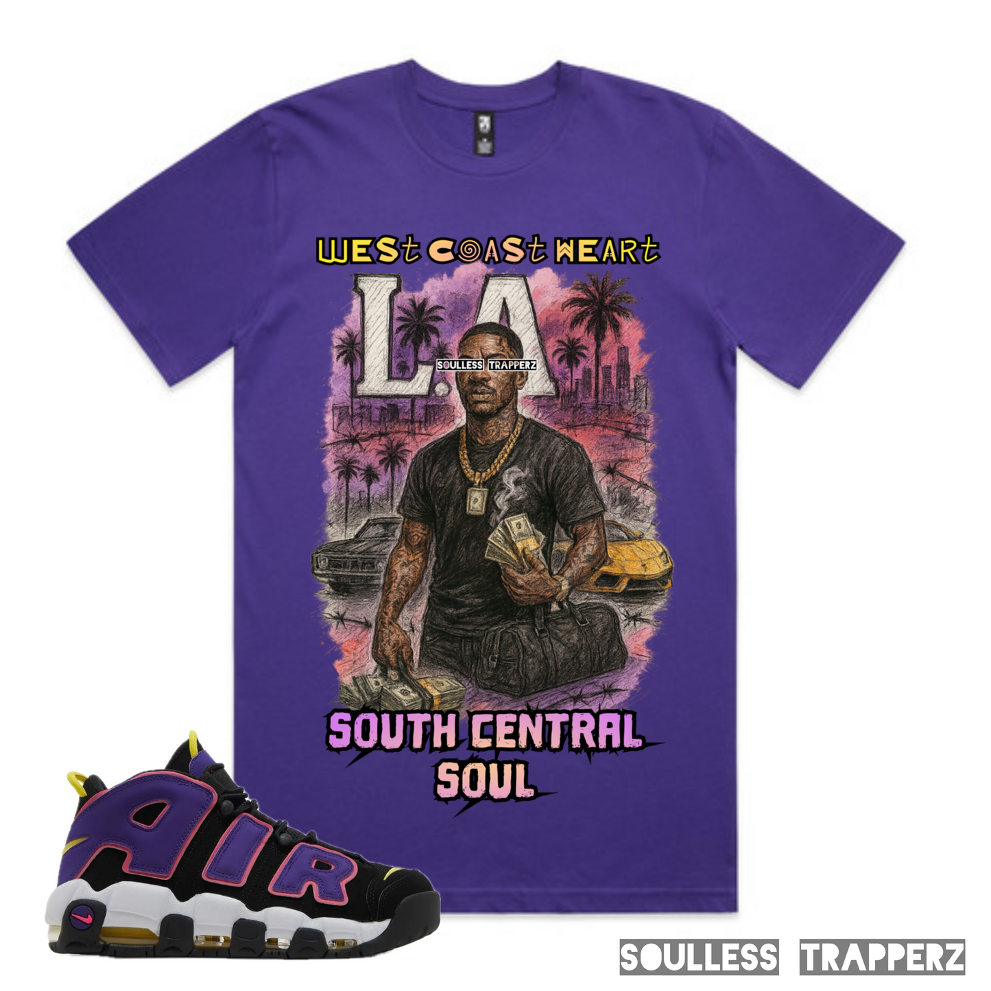 “WEST COAST HEART SOUTH CENTRAL SOUL” Soulless Trapperz Original Premium T-Shirt