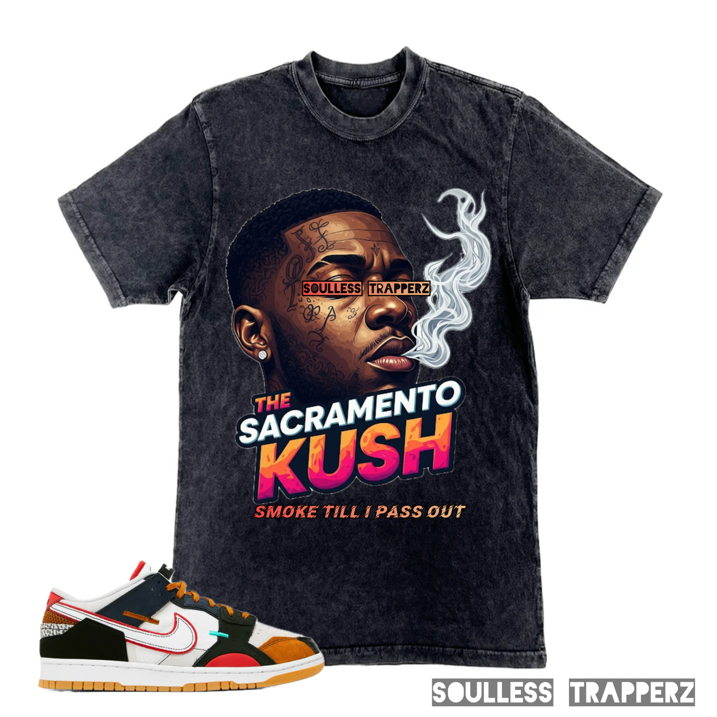 “THE SACRAMENTO KUSH” Mineral Washed Soulless Trapperz Original Premium T-Shirt