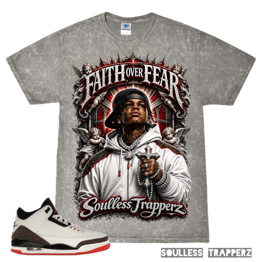 “FAITH OVER FEAR” Gray Mineral Washed Soulless Trapperz Original Premium T-Shirt